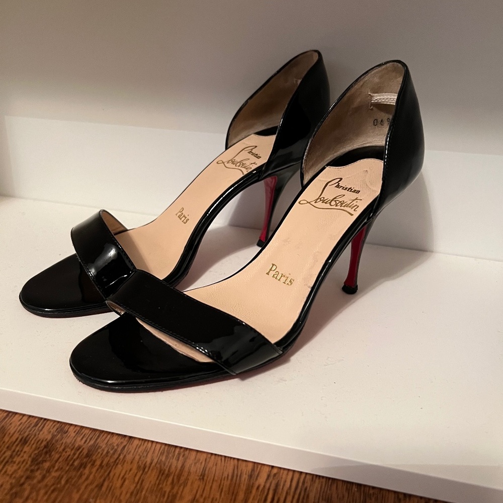 Christian Louboutin Black Patent Noir D'Orsay Passmule Scrap Heels Pump